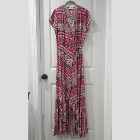 LE SALTY LABEL Bohemian Red Maxi Wrap Beach Cover Vacation Dress, Cover Up, L - Picture 2 of 14
